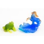 French Pate de Verre Art Glass Frog and Horse