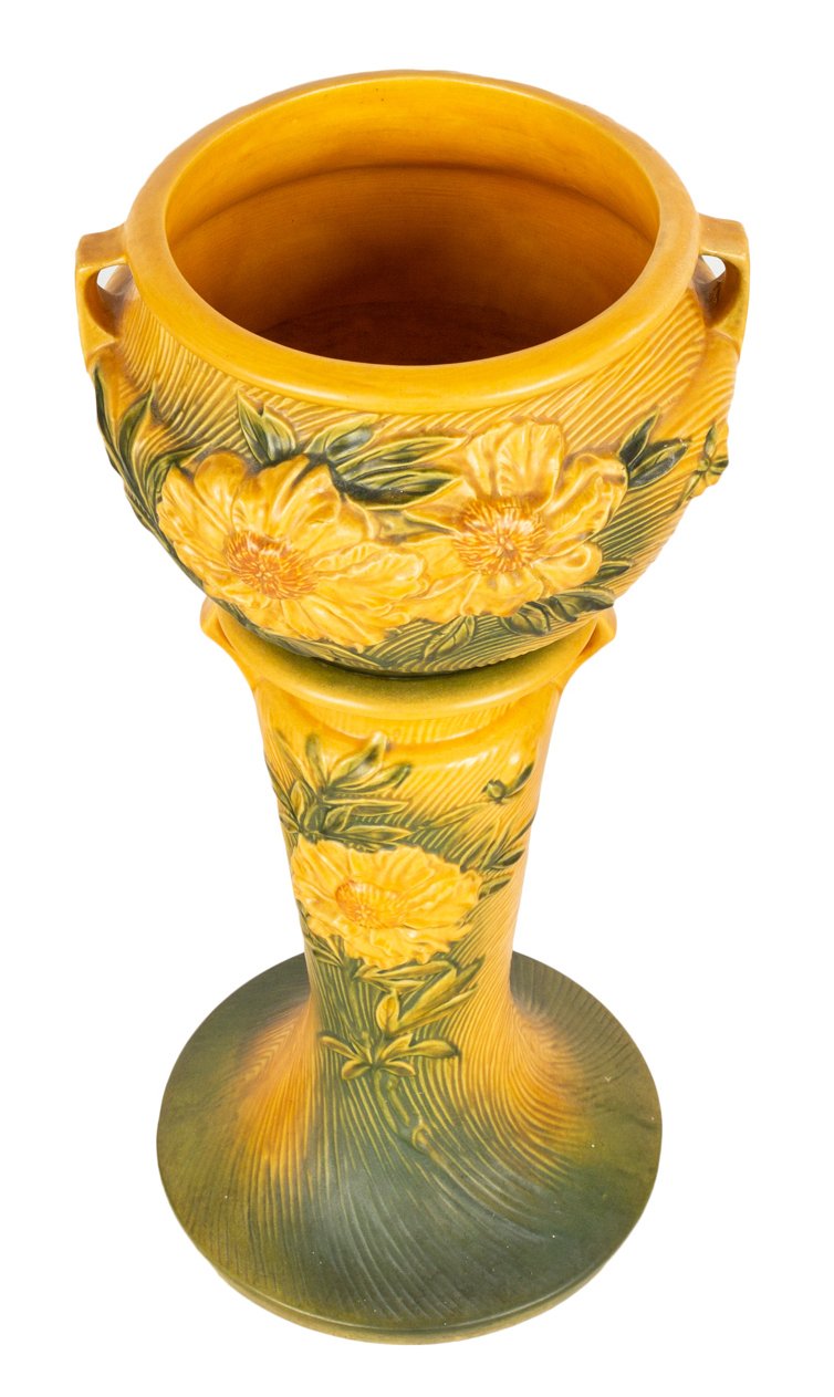 Roseville Pottery Peony Jardiniere and Pedestal - Image 2 of 2