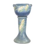 Roseville Pottery Freesia Blue Jardiniere and Pedestal