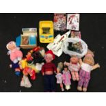 Two boxes of various toys to include 2 vintage Sindy dolls and car, Lego, Cabbage Patch dolls,