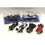 Six Scalextric/Hornby racing cars to include Jaguar XKRS and Aston Martin DBR9 in Perspex cases,