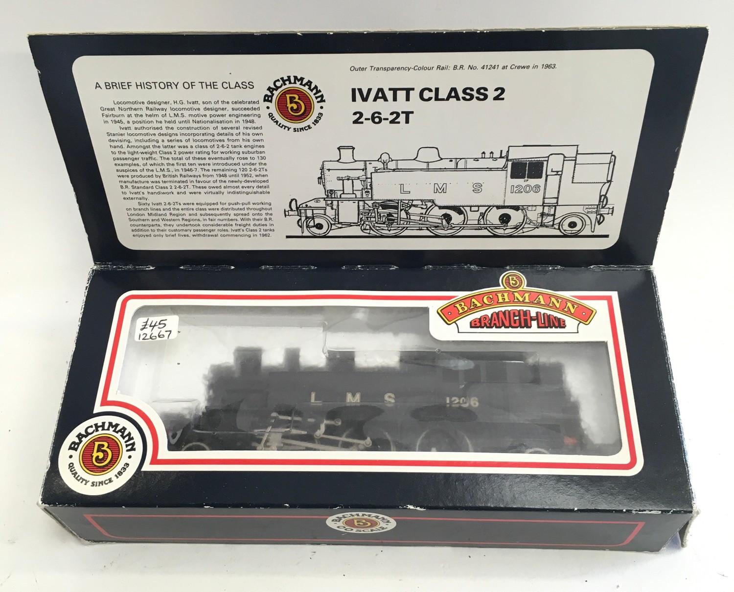 Bachmann 31-453 Ivatt 2-6-2 Tank 1206 LMS Unlined Black. Appears Excellent in Fair Plus box.