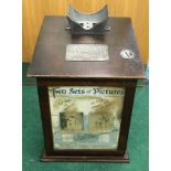 Edwardian counter top Picture Viewer in wood case. Coin operated. Works on old 6d coin or 1 cent.
