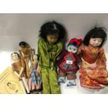 An Ichimatsu Chinese bisque dolls to get her with two other Chinese dolls and 3 Peter Horne wooden