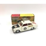 Dinky 212 Ford Cortina Rally Car - off white body, black bonnet, red interior, chrome roof light and