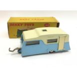 Dinky 188 - Four Berth Caravan - two-tone, pale blue, cream, light beige opening door, chrome spun