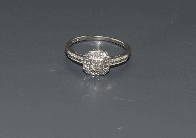 An Art Deco inspired accent Diamond 925 silver ring, size O. - Image 4 of 4