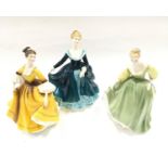 Three Royal Daulton figureens, Stephanie,Fair Lady,and Janine.