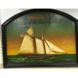 Contemporary wooden wall plaque depicting the America the winner of the Queen's Cup 1852 yacht