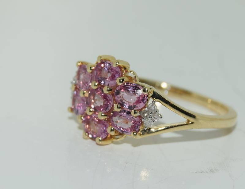 9ct gold ladies pink sapphire ring size N - Image 4 of 5