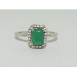 Ladies silver diamond and emerald ring size L