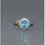 A 925 silver Beautiful Swiss blue Topaz diamond cluster ring, size M.