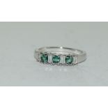 Green Gemset CZ half eternity 925 silver ring.