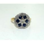 18ct gold ladies art deco style sapphire and diamond ring size L