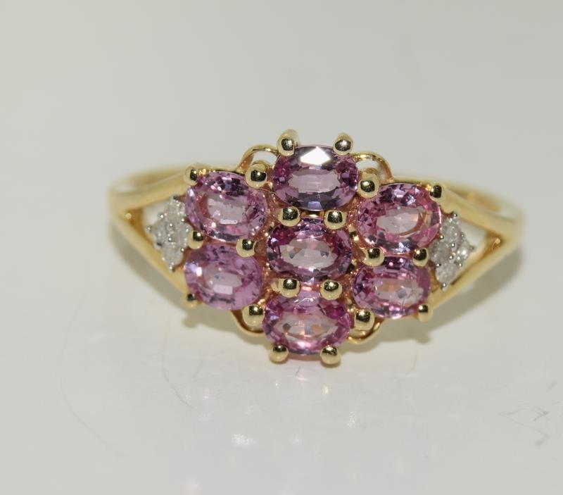 9ct gold ladies pink sapphire ring size N