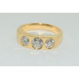 18ct gold substantial three stone diamond ring of approx 2cts size T
