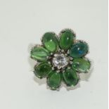 Large black Opal/White topaz daisy ring. Size L 1/2.