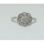 Silver ladies diamond flower cluster ring size N