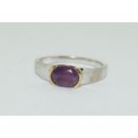 Silver ladies amethyst solitaire set in gold ring size R