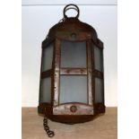 Vintage copper hanging candle lamp with frosted glass