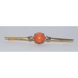 18ct coral and pearl bar brooch.