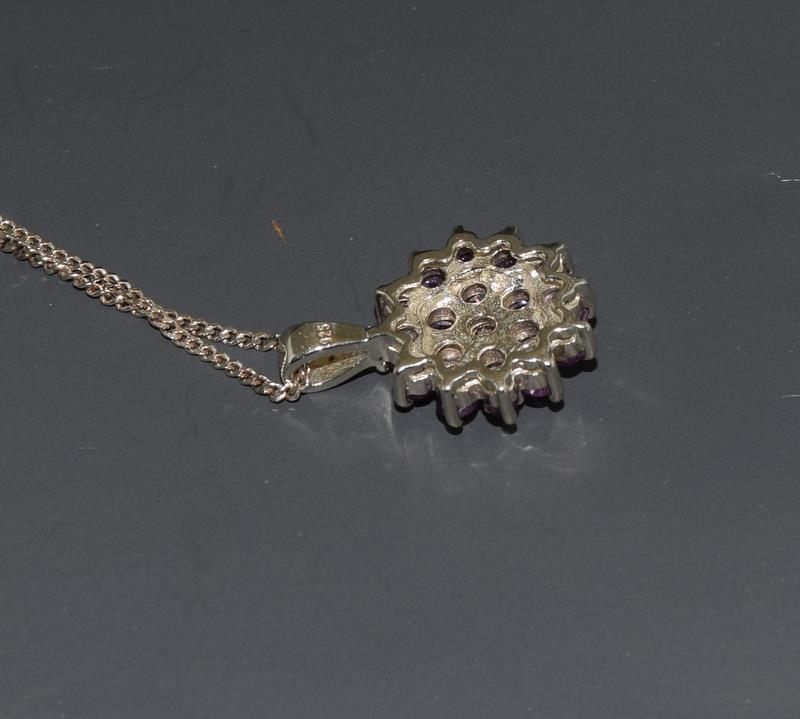 An Amethyst daisy cluster 925 silver Pendant. - Image 3 of 3