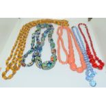 A long strand of antique Venetian Millefiori glass beads together with other Art Deco glass