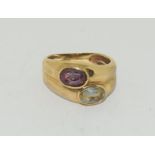 9ct gold ladies amethyst and quarts twist ring