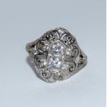 Gold on silver CZ Deco style ring. Size P.