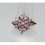 9ct Gold Antique Set Tourmaline Cluster Ring. Size M