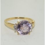 9ct gold ladies kunzite and diamond ring size O