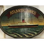 Contemporary oval wooden plaque depicting vessels of the Atlantic line100x65cm