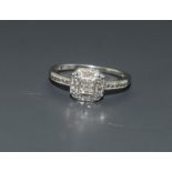 An Art Deco inspired accent Diamond 925 silver ring, size O.