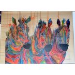 Abstract African acrylic art depicting zebras signed to the bottom right-hand corner 130 x 100cm