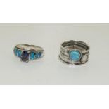 2 Black Opal 925 silver rings. Size O & Q1/2.