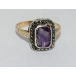 9ct Amethyst & Marcasite Ring. Size N
