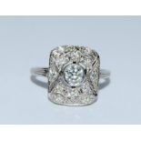 Platinum and diamond Art Deco plaque ring. Size N.