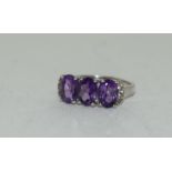 Amethyst Accent diamond 925 silver trilogy ring size N 1/2.