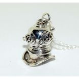 Silver divers helmet pendant necklace