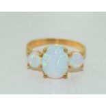 9ct gold on silver ladies 3 stone opaline ring size N