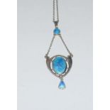Charles Horner Art Nouveau silver and enamel pendant 1910 with silver chain.