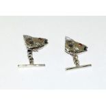 Pair silver cuff links in the form of fish
