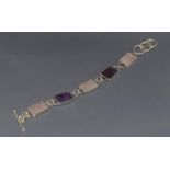 An Amethyst Rose Quartz 925 silver T bar bracelet.