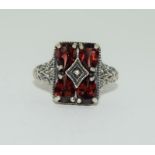 Antique set silver garnet ladies ring size M