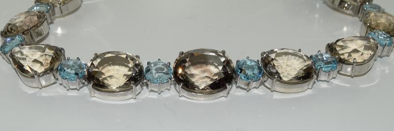 Large silver and smokey quarts with blue topaz necklace - Image 3 of 7