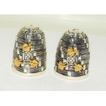 Pair silver plate bee hive salt and pepper condiments