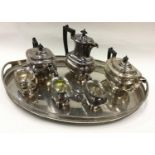 Silver plated butlers tray together with misc tea set.