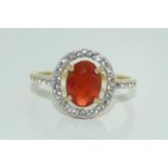 9ct gold natural fire opal ring. Size N. 2.2grams.