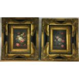 Pair small dimensions gilt frame still life pictures 37x30cm