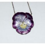 Marius Hammer Art Nouveau silver and enamel pansy pendant with silver chain.